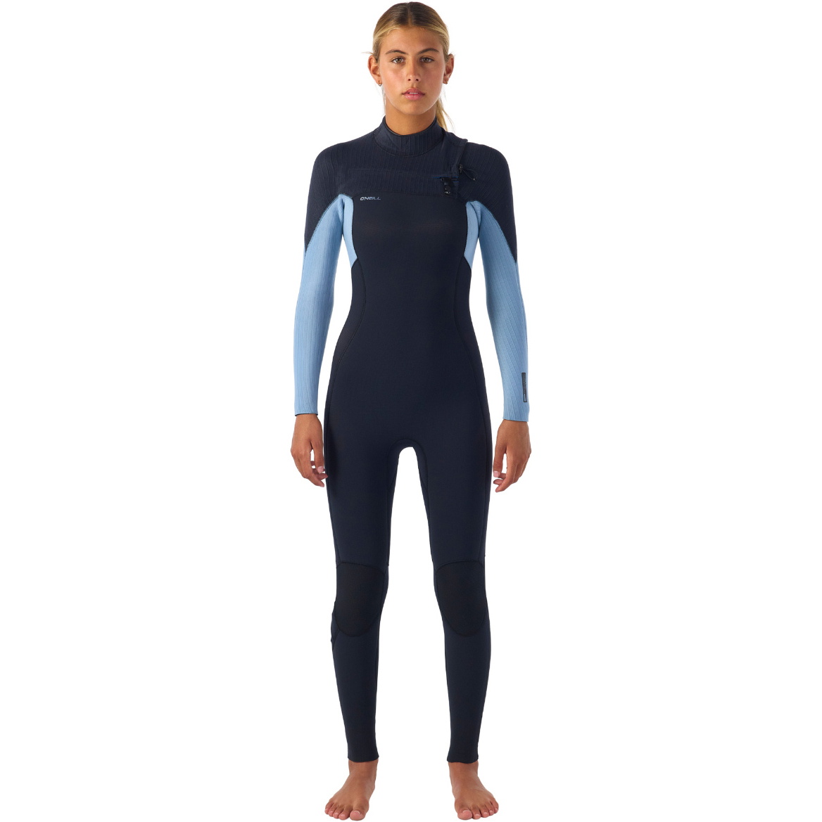 2025 O'Neill Dame Hyperfreak 4/3+mm Chest Zip Våddragt 5349 - Black / Faded Denim